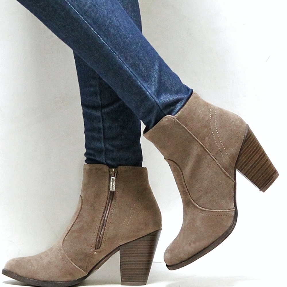 New Beige Faux Suede Heel Ankle Boot Bootie 10